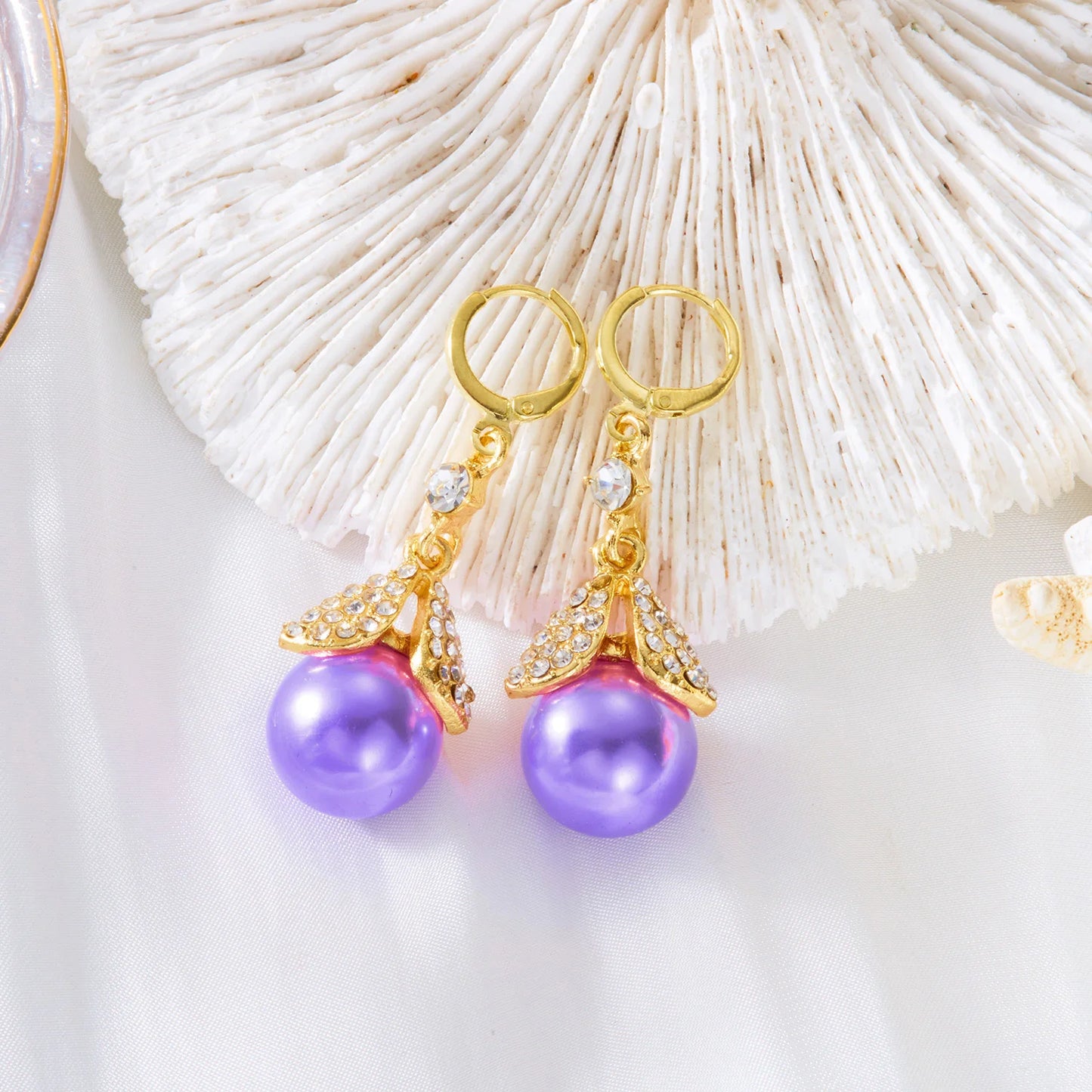 French Light Luxury Purple Imitation Pearl Pendant Earrings