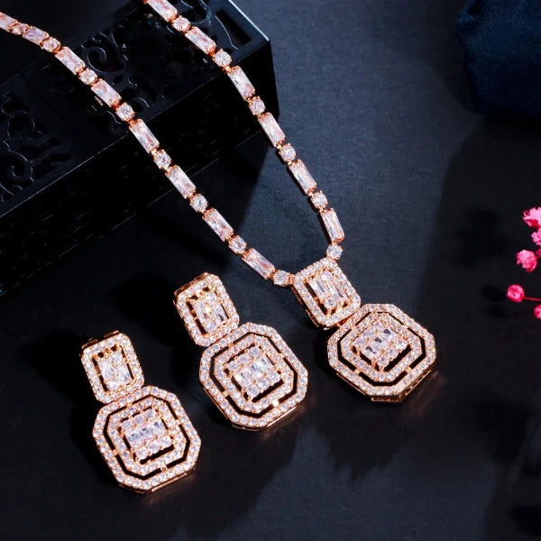 Luxury Water Shiny Baguette Cubic Zirconia Wedding Bridal Party Necklace Set for Women by Glam Sleek features dazzling baguette-cut cubic zirconia stones designed to create an elegant, luxurious sparkle. Perfect for weddings, bridal parties, engagements, parties, and special occasions, this statement jewelry set adds sophisticated glamour to any outfit.