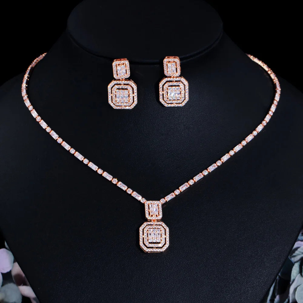 Luxury Water Shiny Baguette Cubic Zirconia Wedding Bridal Party Necklace Set for Women by Glam Sleek features dazzling baguette-cut cubic zirconia stones designed to create an elegant, luxurious sparkle. Perfect for weddings, bridal parties, engagements, parties, and special occasions, this statement jewelry set adds sophisticated glamour to any outfit.