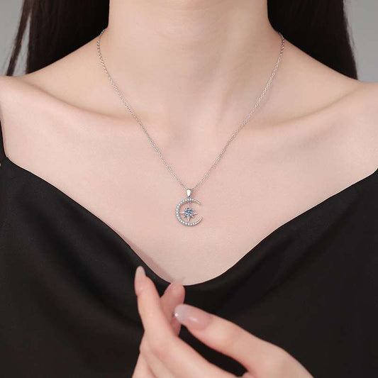 Shine bright with the Real Moissanite Sterling Silver Moon Star Necklace for Women by Glam Sleek. Crafted in premium 925 sterling silver and set with a sparkling real moissanite stone, this elegant moon and star pendant necklace symbolizes love, dreams, and timeless beauty. Perfect for daily wear or special occasions, it’s a meaningful gift for women who adore luxury jewelry with celestial charm.