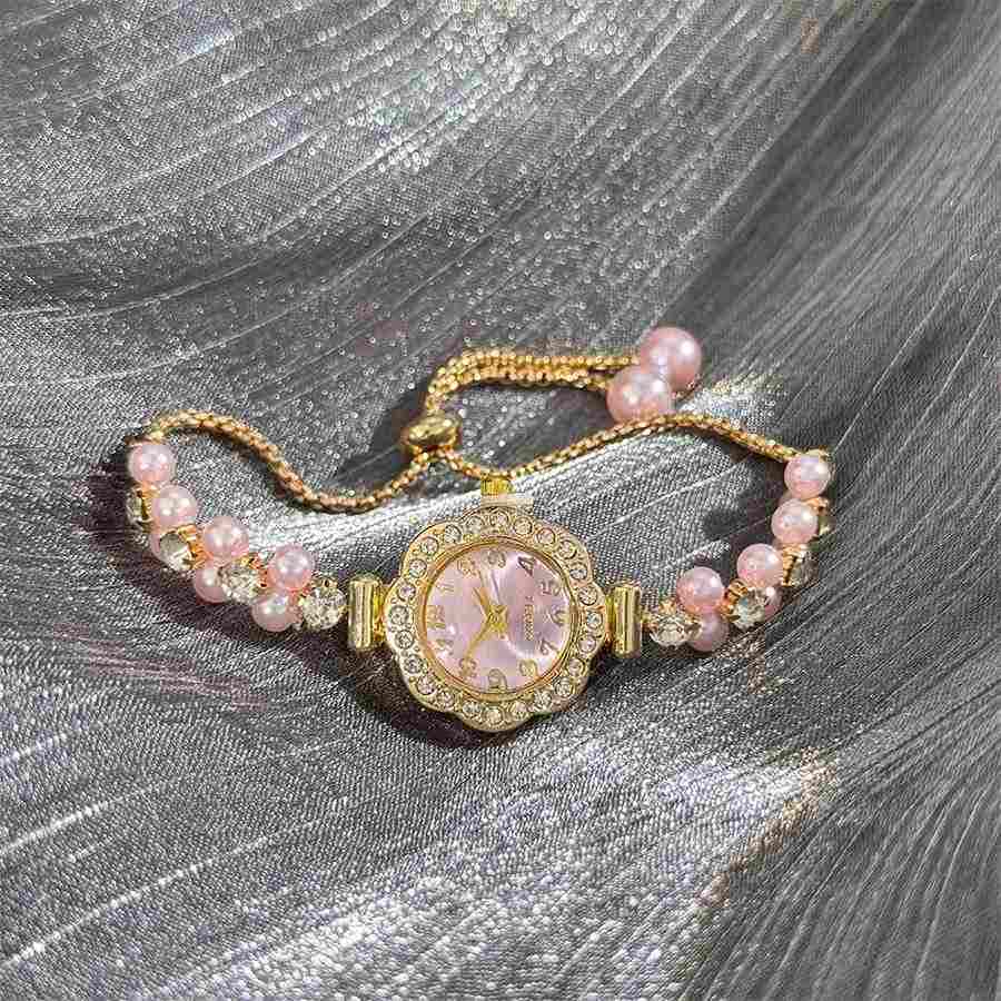 Double-Row Pearl Pull-Open Bracelet Quartz Watch