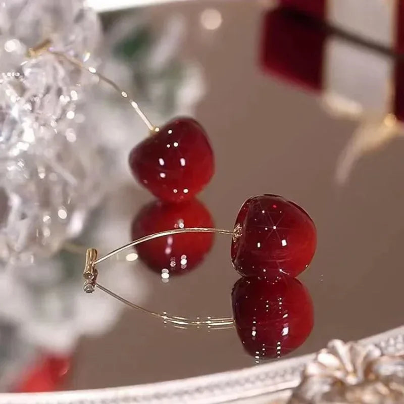 Vibrant Red Cherry Drop Earrings