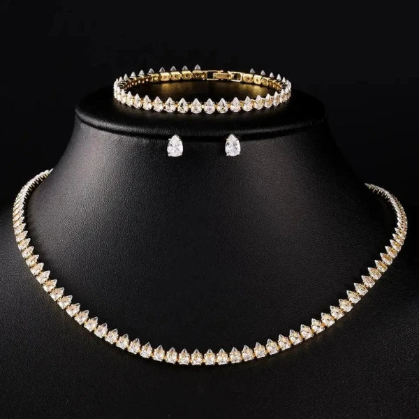 **Luxury Water Drop Zirconia Jewelry Set for Women by Glam Sleek** — Elevate your look with this elegant zirconia jewelry set featuring a graceful water-drop design and brilliant sparkle. Perfect for weddings, parties, engagements, formal occasions, and special events. A stylish choice for women seeking **elegant jewelry, zircon jewelry sets, statement jewelry, and bridal accessories**.
