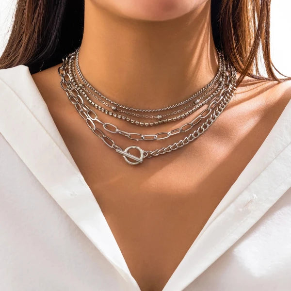 Separable 5 Layered Chain Necklace Set for Women by Glam Sleek — Elevate your everyday and occasion looks with this stylish 5-layered chain necklace set. Designed with a versatile layered look, the separable chains can be worn together or styled individually. Perfect for casual outfits, parties, dates, weddings, and special occasions.