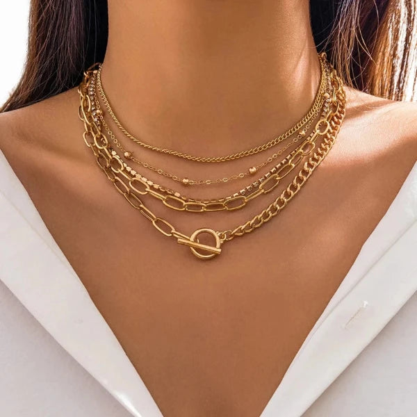 Separable 5 Layered Chain Necklace Set for Women by Glam Sleek — Elevate your everyday and occasion looks with this stylish 5-layered chain necklace set. Designed with a versatile layered look, the separable chains can be worn together or styled individually. Perfect for casual outfits, parties, dates, weddings, and special occasions