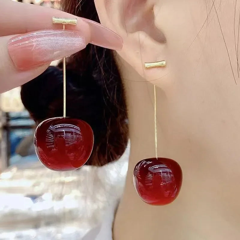 Vibrant Red Cherry Drop Earrings