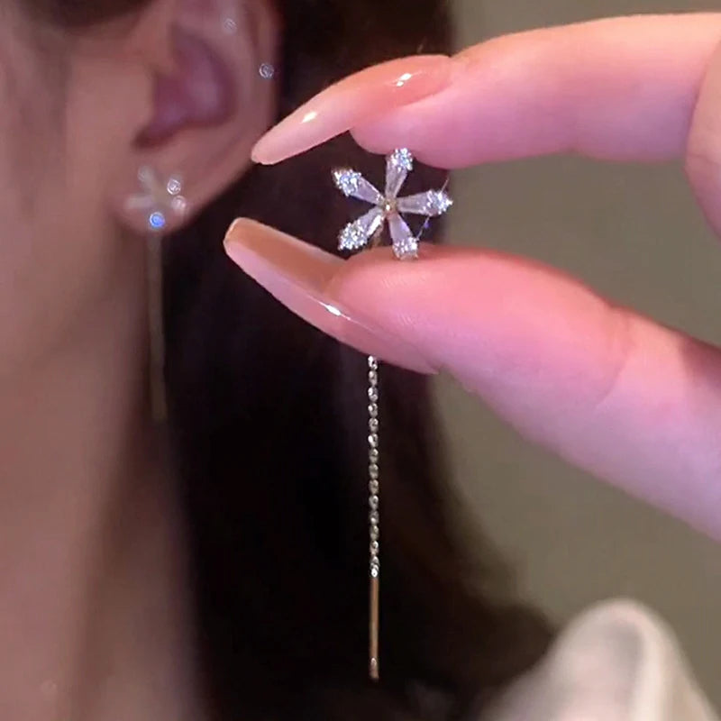 Shop silver zircon flower earrings for women featuring a delicate floral design and sparkling micro-inlaid zircon stones. Perfect for everyday and party wear.