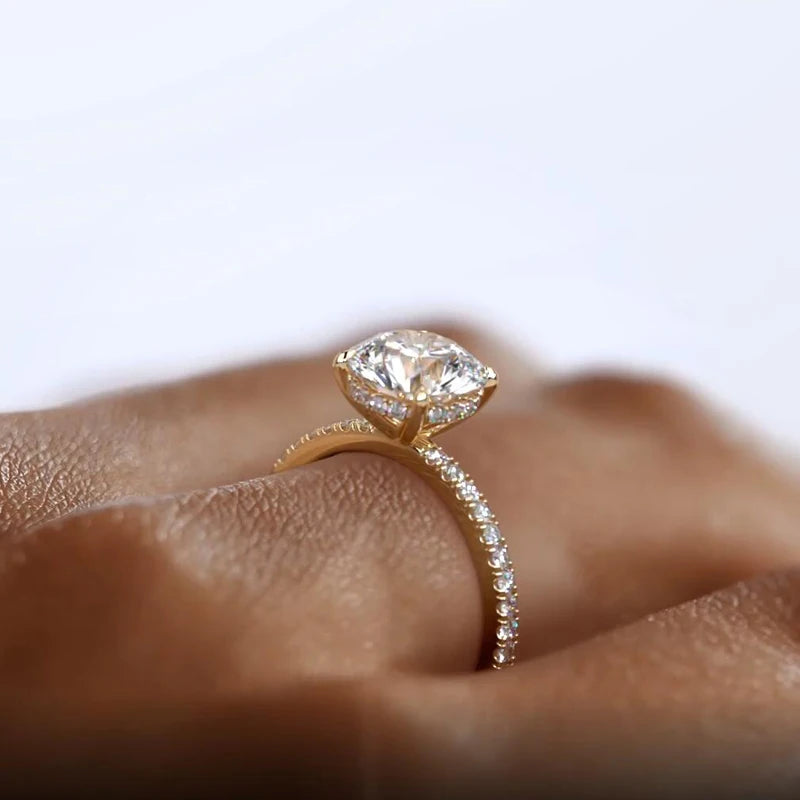 Classic Sparkling Yellow Gold Moissanite Promise Ring
